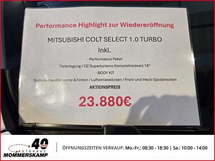 Mitsubishi Colt Select/Edition 1.0 Turbo Performance-Paket+Navi+Leder+Verkehrszeichenerk. +R Select 1.0 Turbo Performance-Paket+Navi+Leder+Verkehrszeichenerk. +Rückfahrkam.